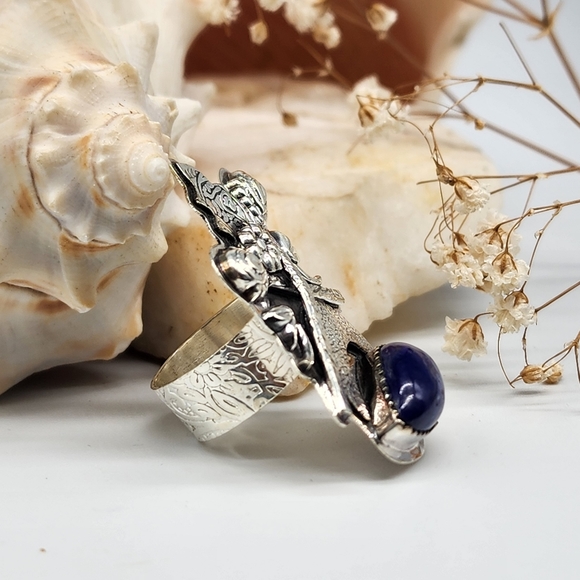 Natural Lapis Blue Stone Silver 925 Ring - Picture 2 of 9